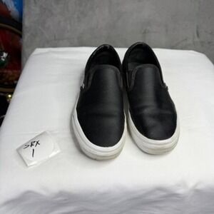 Vans Black Perforated Leather Slip On Sneakers Shoes Mens Size